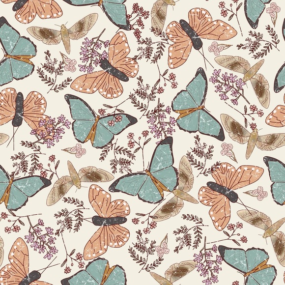 Long sleeved butterfly print tunic top with solid color blue fitted bottoms - Picture 3 of 9